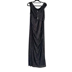 Lovely Grace Black Glitter Draped Evening Gown – Size L – NWT